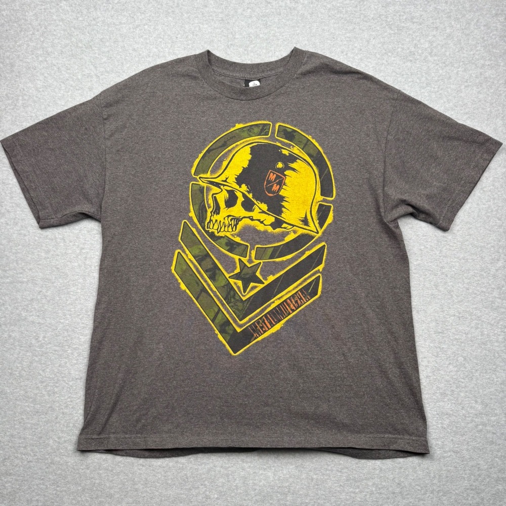 Metal Mulisha Mens XL Graphic T-Shirt Charcoal Grey Skull Helmet Military Star